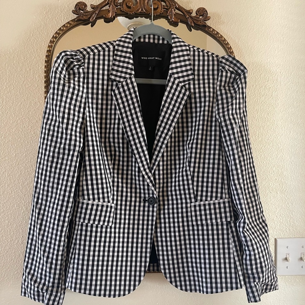 Who What Wear Black and White Gingham Blazer